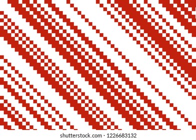 Pixel vector embroidered pattern. Background with red squares. 