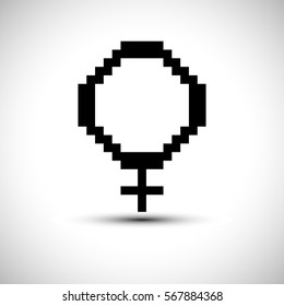 Pixel Vector Female Gender Icon. Woman sign. Gender symbol. Vector Icon Illustration.