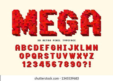 Pixel vector font design, stylized like in 8-bit games. High contrast, retro-futuristic. Easy swatch color control. 