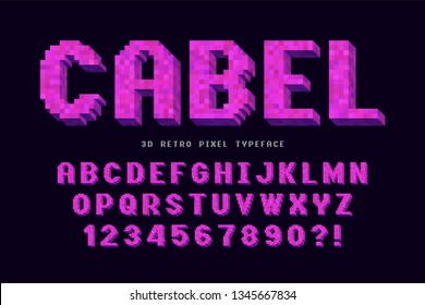 Pixel vector font design, stylized like in 8-bit games. High contrast, retro-futuristic. Easy swatch color control. 