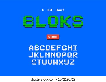 Pixel vector font template. Collection of letters retro 90s. Vintage video game types.
