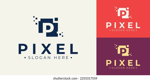 Pixel Vector Logo design template. Digital Printer Logo design. Colorful Letter P logo template. Graphic Design company logo template.	