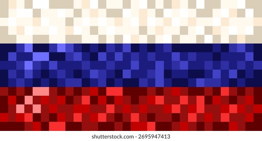 Pixel vector Russian flag background. Modern Pixel art stylish Russia flag template design. EPS 10