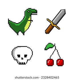 Pixel vector set icons for game, retro style.