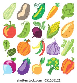 Pixel vegetable set, vector illustration