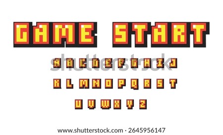 Pixel video game 8 bit font.Set of retro style latin capital letters and numbers. Vector illustration font.
