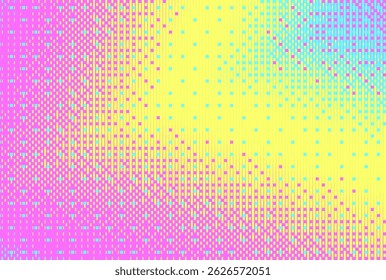 Pixel video game background.Y2k abstract bitmap bg. Dot retro dither pattern. Texture blue yellow pink gradient pixel effect. . Arcade game 8 bit backdrop. Vector halftone gradation retro illustration