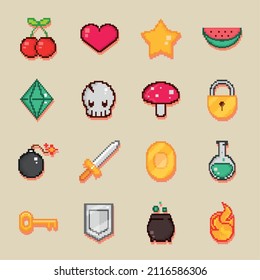 pixel video game collection icons