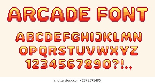 Pixel video game font. 8-bit symbols, letters and numbers. Oldschool retro nostalgic typeface.