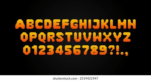 Pixel video game font. 8-bit symbols, letters and numbers. Oldschool retro nostalgic typeface.