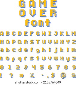 Pixel Video Game Font. Oldschool Retro Typeface. 8-bit Symbols, Letters And Numbers.