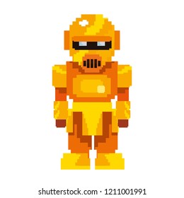 pixel video game gold robot