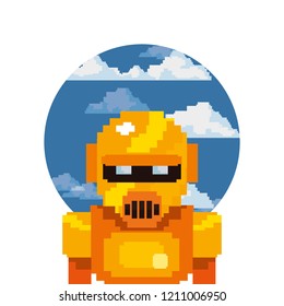 pixel video game gold robot