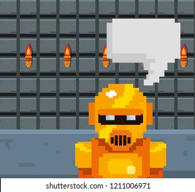 pixel video game gold robot