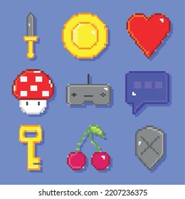 pixel videogame symbols icon collection