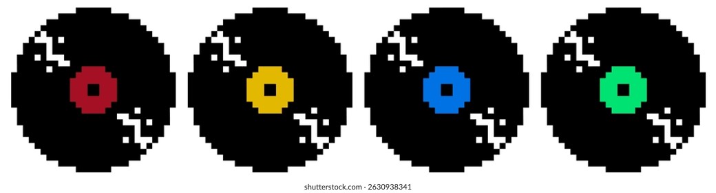 Pixel vinyl music vector for audio, retro sound, and music playback concepts. Ideal for nostalgic pixel apps, vintage soundtracks, and analog music design visuals.