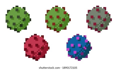 Pixel virus particles in five colors	