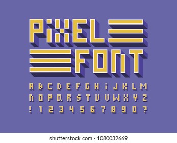 Pixel Volume font. Vector alphabet letters. Typeface design. 
