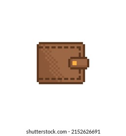 pixel wallet icon.  Vector pixel art money wallet 8 bit logo for game