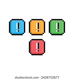 Pixel warning  sign 8 bit, pixel art  attention sign exclamation point icon icon  for game  logo.