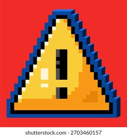 Dreieckssymbol mit Ausrufezeichen in fett rückwirkendem Stil für Pixel-Warnzeichen