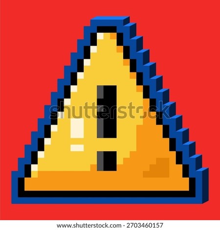 Pixel Warning Sign Triangle Icon with Exclamation in Bold Retro Style