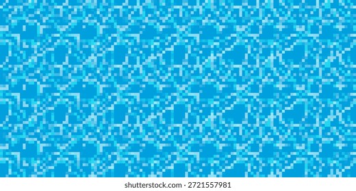 Pixel water background for bit game. Textured vector wavy ocean seamless pattern. Swimming pool vintage illustration. Vintage blue sky for abstract mobile interface