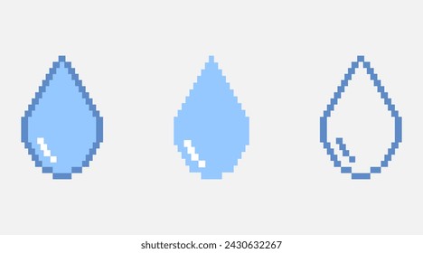 Pixel water drop icon set