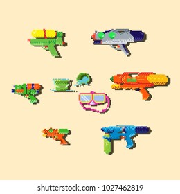 Pixel water gun.8bit art vector illustration.