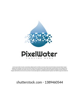 Pixel water logo with digital pixel concept. future Technology icon -vector