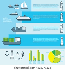 Pixel water transport infographics. Old school computer graphic style.
