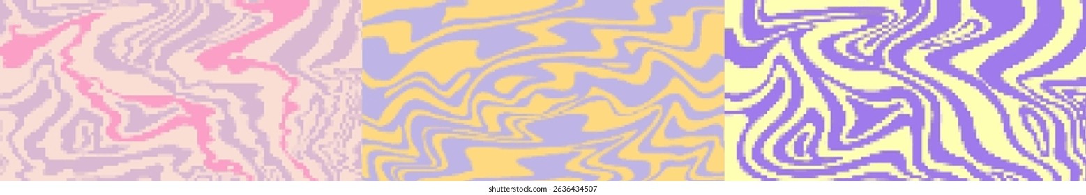 Pixel wave background. Abstract bg with pastel color. Pixel background liquid marble psychedelic texture. Vector illustration