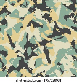 Pixel wave camouflage. Seamless digital camo pattern. Military  texture. Vector fabric textile print designs