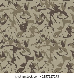 Pixel Wave Sand Brown Camouflage. Seamless Digital Camo Pattern. Military Stylish Texture. Vector Urban Fabric, Textile Print Designs