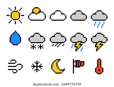 Pixel Weather Icon Collection — Detailed Forecast Symbols in 8-Bit Style