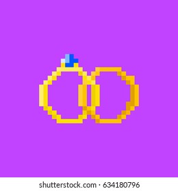 Pixel wedding rings. Vector illustration.
