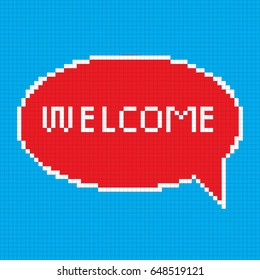 Pixel Welcome Bubble Speech Icon. Vector.