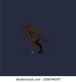 Pixel werewolf. Halloween character.8 bit art vector illustration.