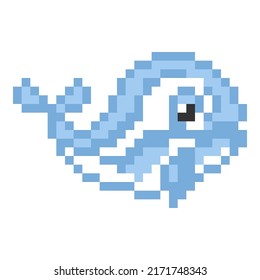 Pixel whale. Cartoon Vector illustration.