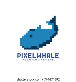 Pixel Whale logo design vector