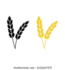 Pixel Wheat Icon.  Vector Pixel Art Gluten 8 Bit Logo For Game