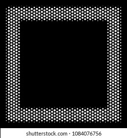 Pixel white contour square icon on a black background. Vector halftone pattern of contour square icon formed of circle pixels.