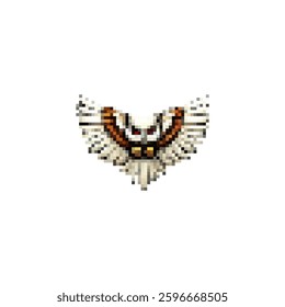 Pixel white owl icon vector. Mystical owl with wings icon. Owl logo in retro style. Owl wings vintage icon vector. Symbol of silence vector. Magical owls logo.