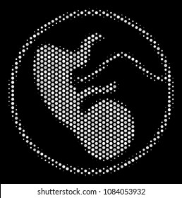 Pixel white prenatal icon on a black background. Vector halftone illustration of prenatal pictogram made from circle pixels.