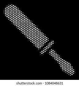 Pixel white screwdriver icon on a black background. Vector halftone composition of screwdriver pictogram designed with round dots.