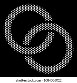 Pixel white wedding rings icon on a black background. Vector halftone concept of wedding rings icon combined from spheric elements.