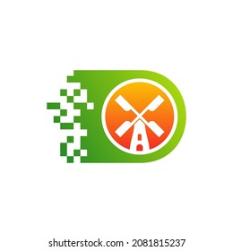 Pixel Windmill logo design vector template. Creative Windmill logo concept