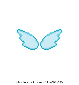 Pixel Wings Icon.  Vector Pixel Art Wings 8 Bit Logo For Game