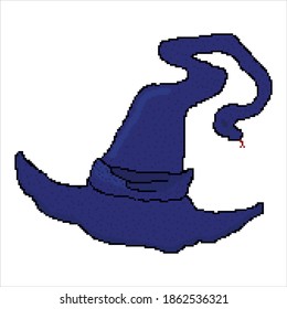 Pixel witch hat. The purple hat has a snake at the end of the crown
