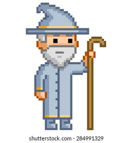 Pixel wizard for games. Magician vector